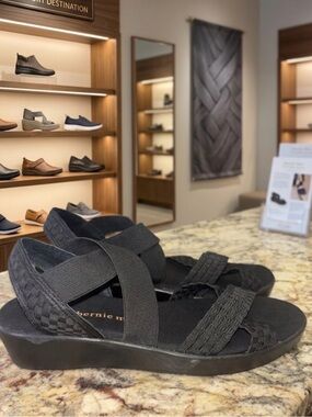 bernie mev. Black Elastic Strap Wedge Sandals NEW